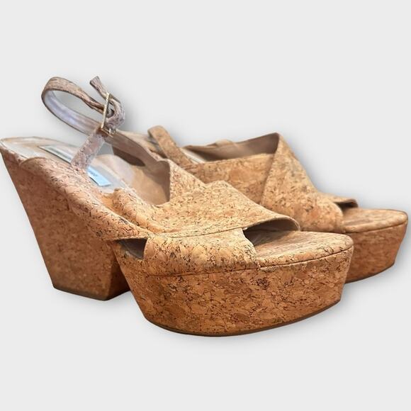 Diane von Furstenberg Liberty Wedge Sandals Natural Cork 9.5 - Picture 4 of 11